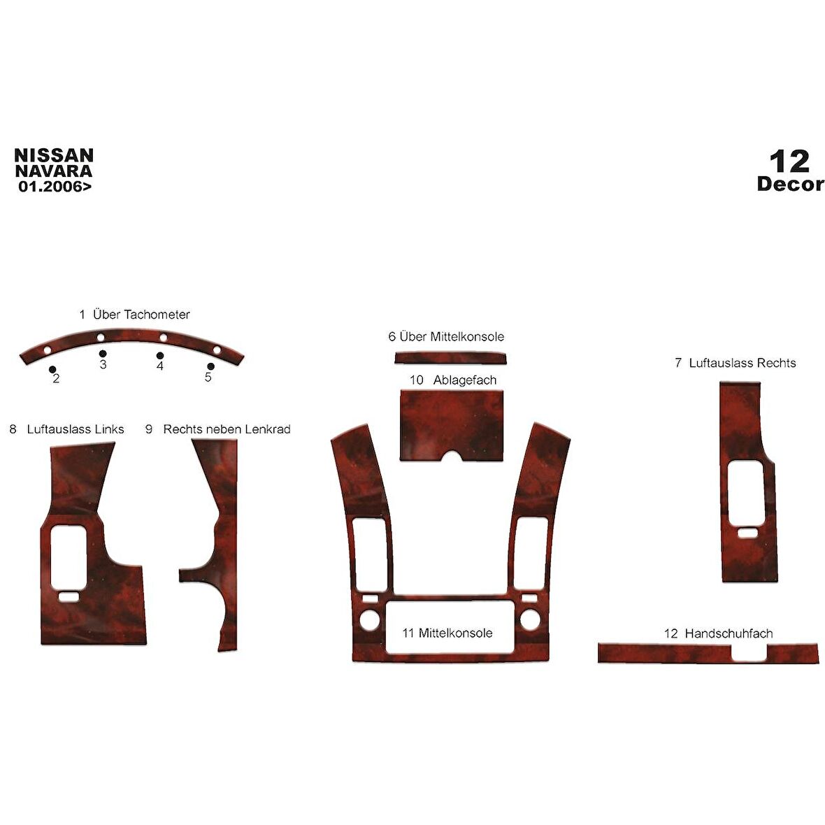 Meriç® Nissan Navara Ön Torpido Kaplama 12 Parça 2006-2010