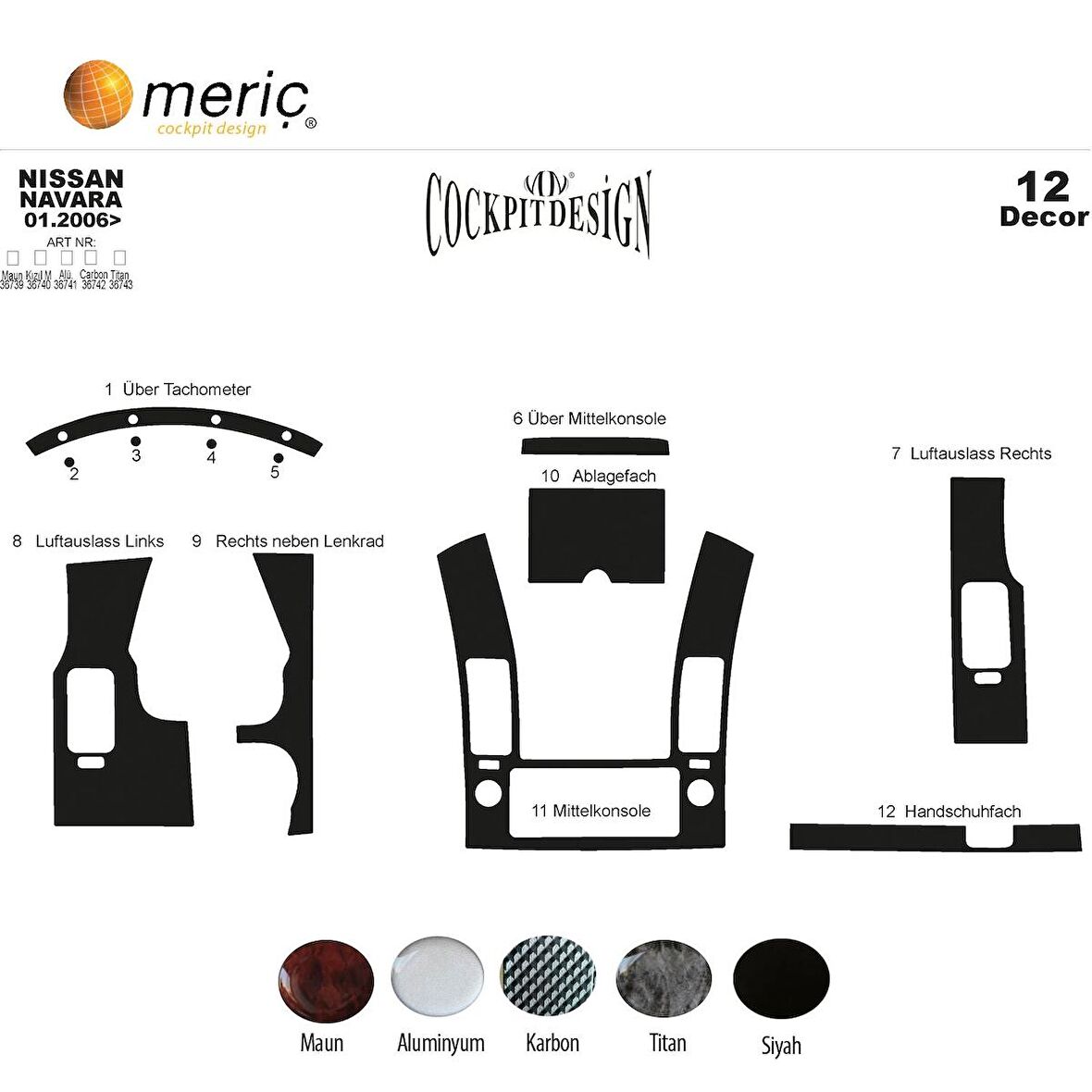 Meriç® Nissan Navara Ön Torpido Kaplama 12 Parça 2006-2010