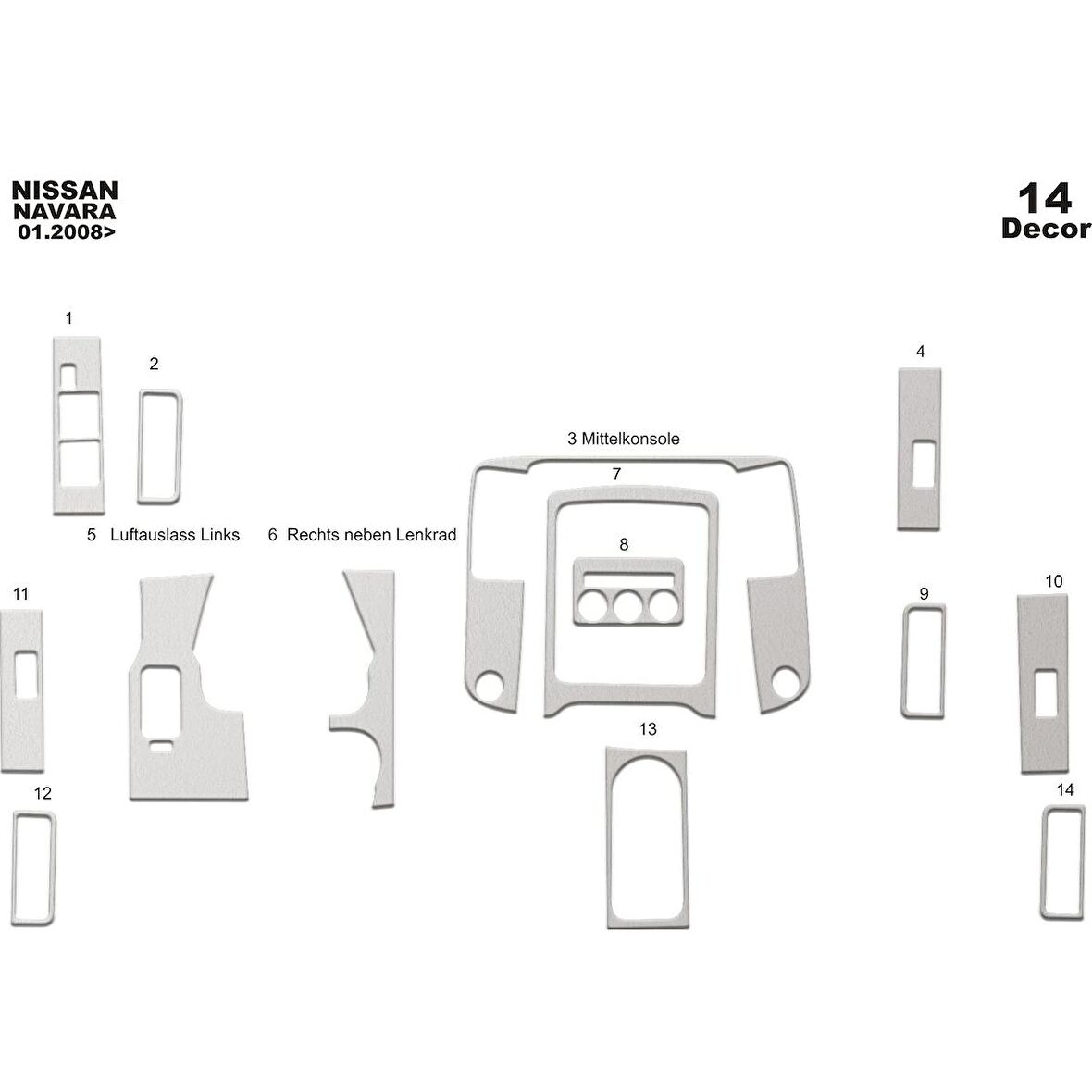 Meriç® Nissan Navara Ön Torpido Kaplama 14 Parça 2008-2009