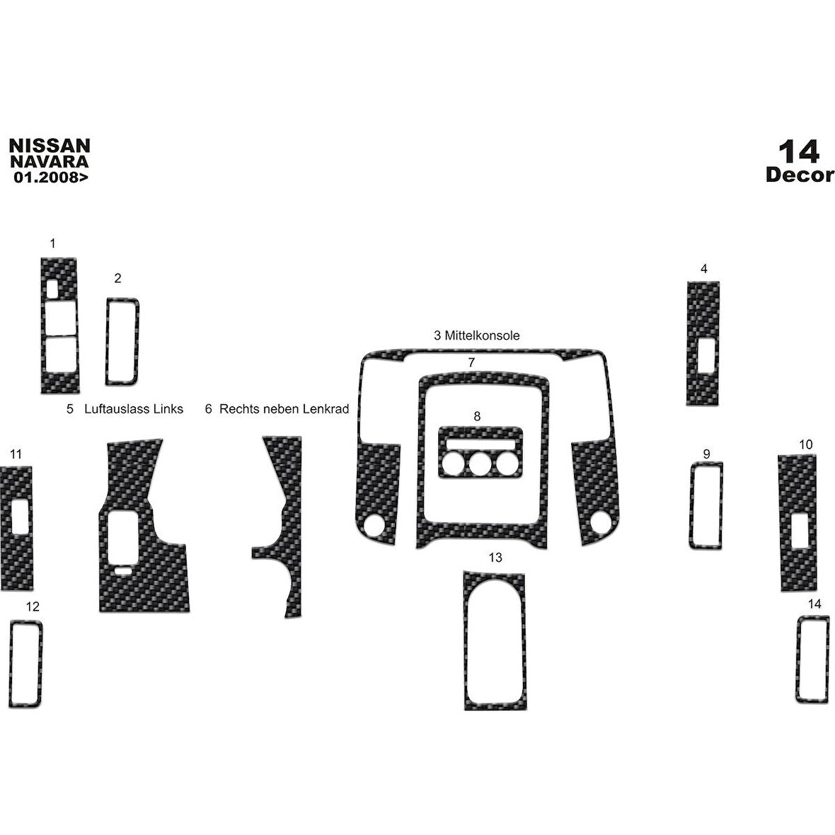 Meriç® Nissan Navara Ön Torpido Kaplama 14 Parça 2008-2009