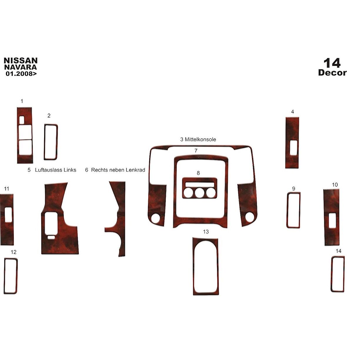 Meriç® Nissan Navara Ön Torpido Kaplama 14 Parça 2008-2009