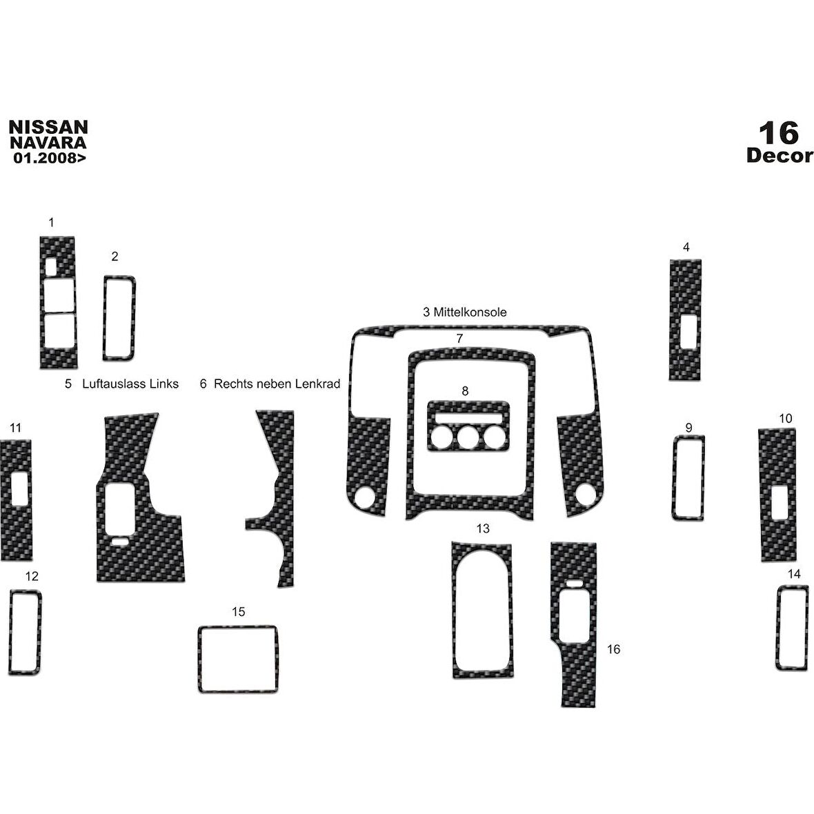 Meriç® Nissan Navara Ön Torpido Kaplama 16 Parça 2010-2015