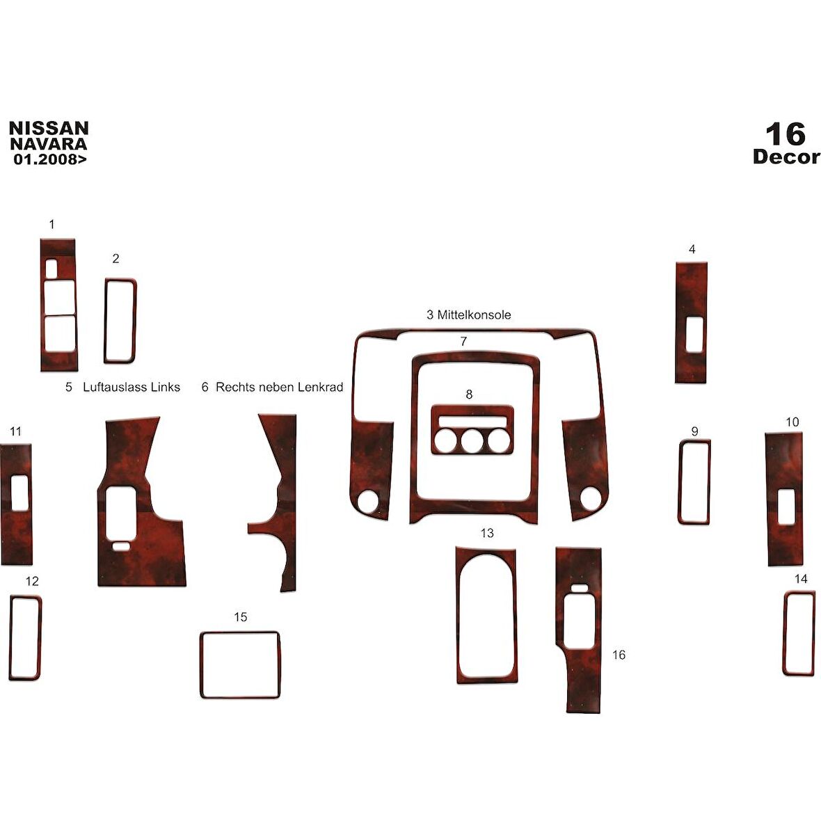 Meriç® Nissan Navara Ön Torpido Kaplama 16 Parça 2010-2015