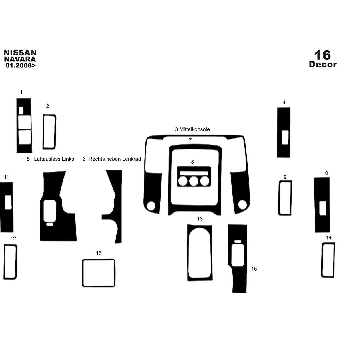 Meriç® Nissan Navara Ön Torpido Kaplama 16 Parça 2010-2015