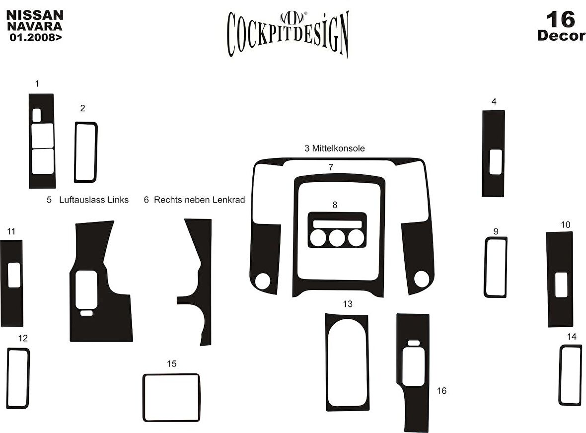 Meriç® Nissan Navara Ön Torpido Kaplama 16 Parça 2010-2015