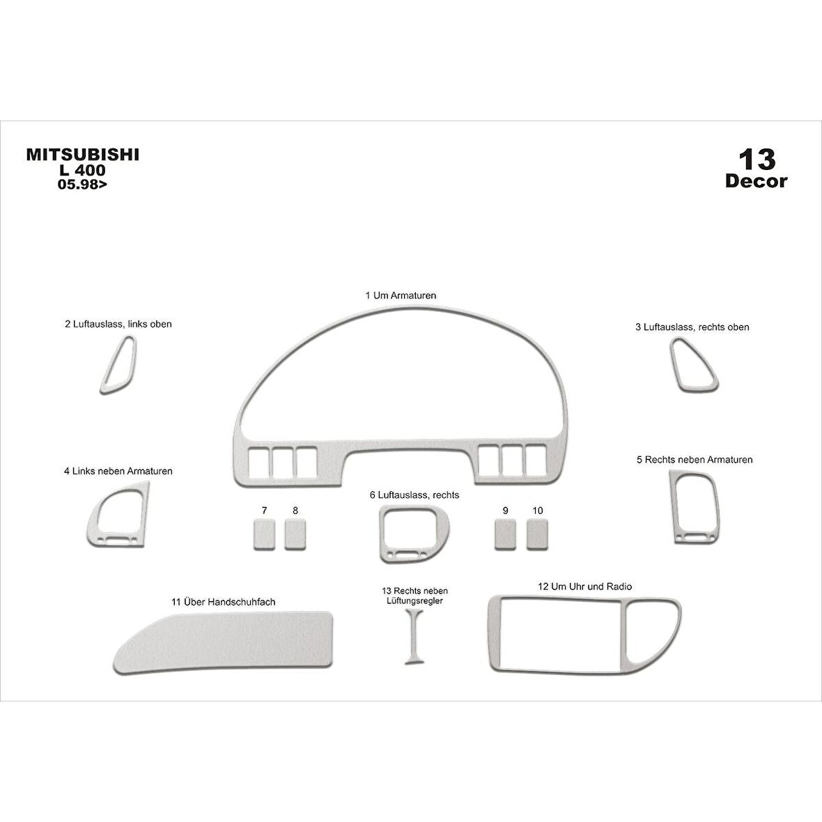 Meriç® Mitsubishi L400 Ön Torpido Kaplama 13 Parça 1998-2006