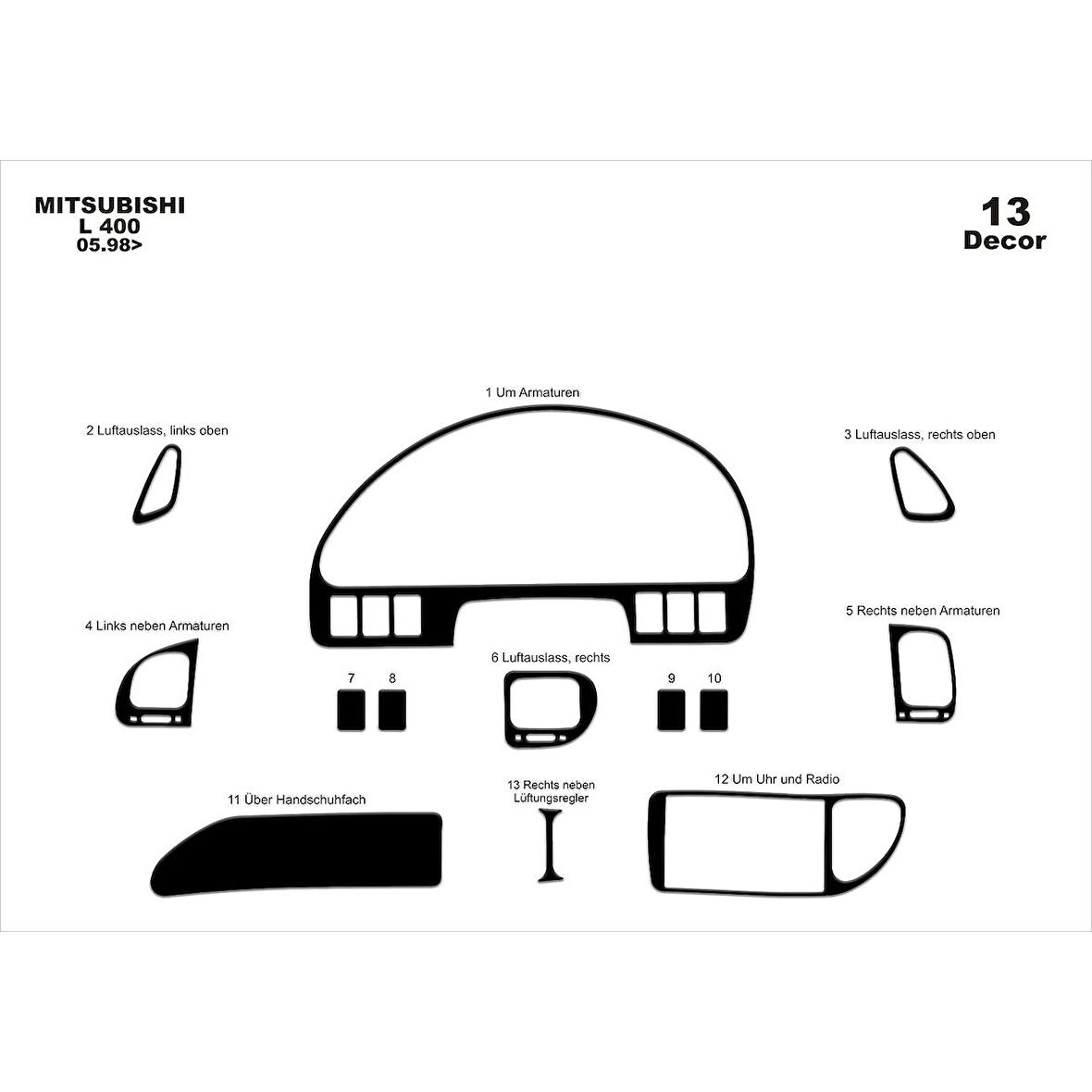 Meriç® Mitsubishi L400 Ön Torpido Kaplama 13 Parça 1998-2006