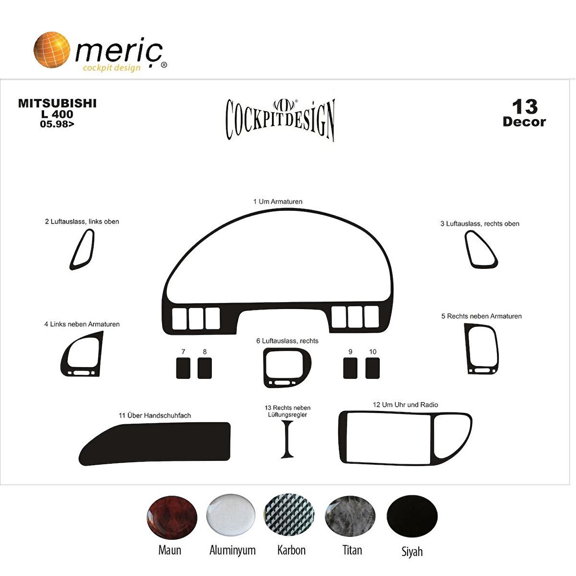 Meriç® Mitsubishi L400 Ön Torpido Kaplama 13 Parça 1998-2006