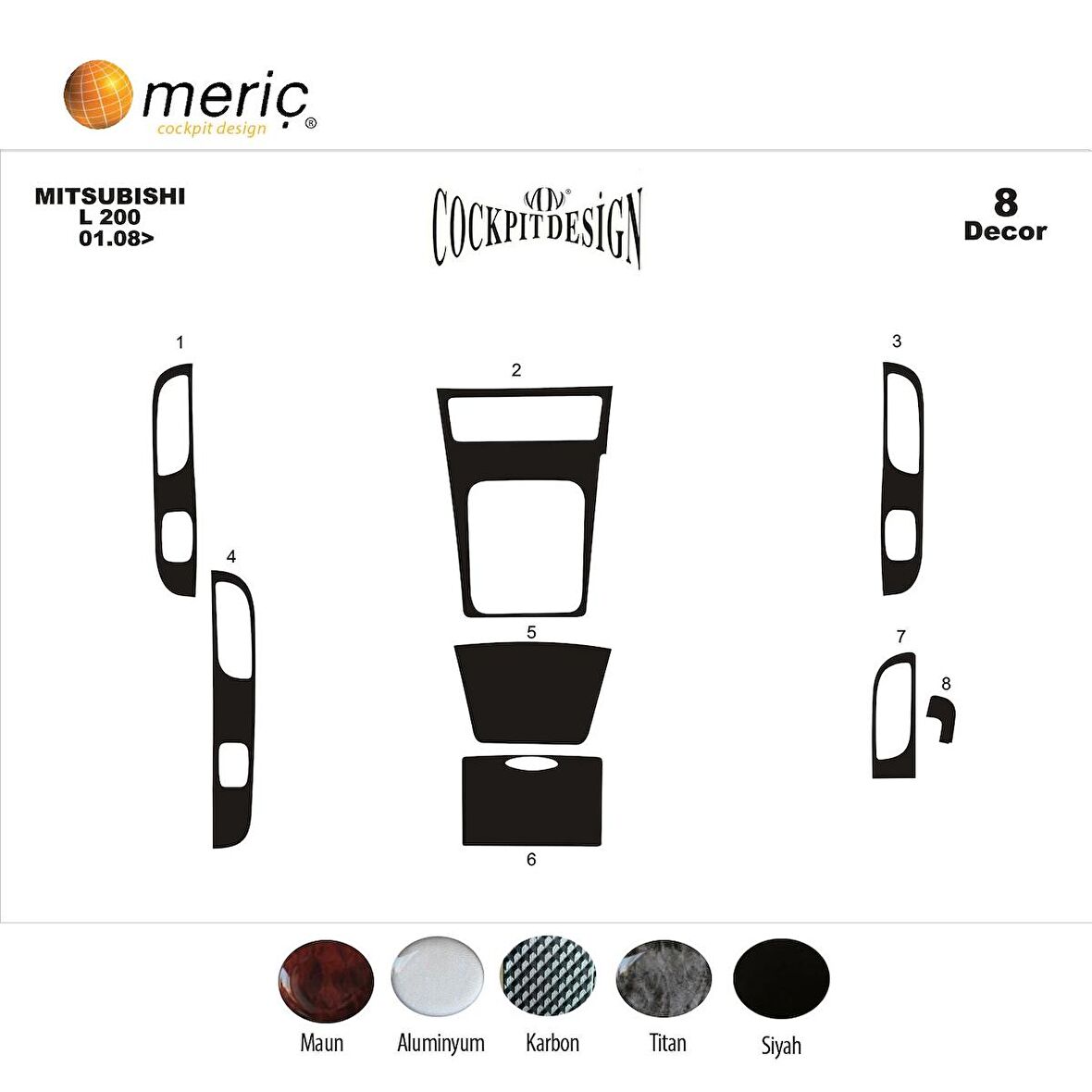 Meriç® Mitsubishi L200 Ön Torpido Kaplama 8 Parça 2009-2014