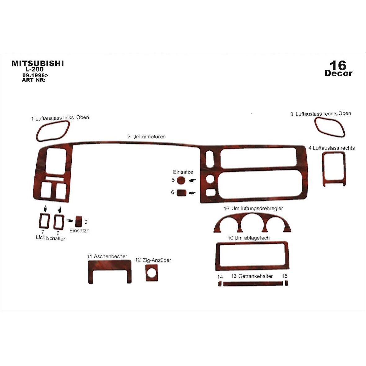 Meriç® Mitsubishi L200 Ön Torpido Kaplama 16 Parça 1996-2007