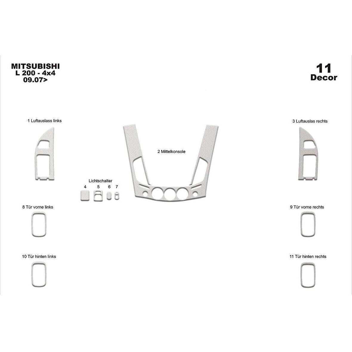 Meriç® Mitsubishi L200 4x4 Ön Torpido Kaplama 11 Parça 2007-2013