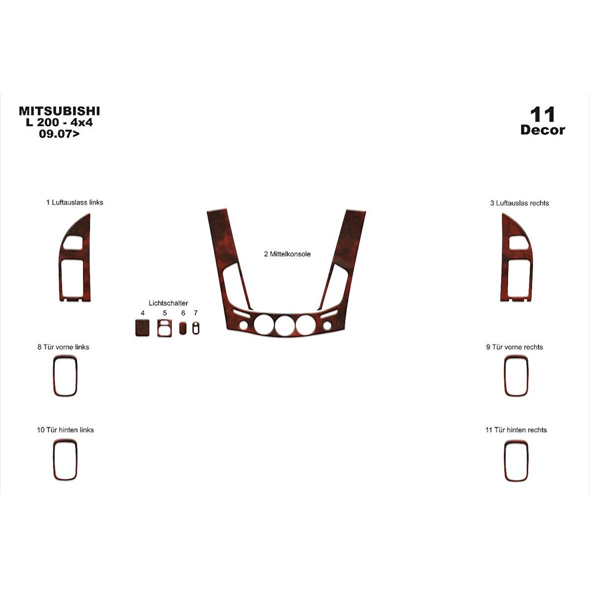 Meriç® Mitsubishi L200 4x4 Ön Torpido Kaplama 11 Parça 2007-2013