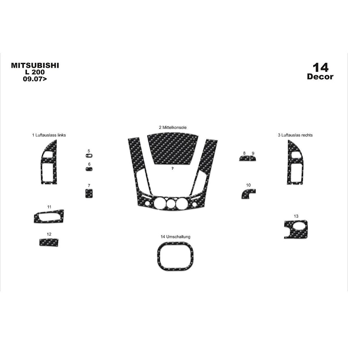 Meriç® Mitsubishi L200 4x2 Ön Torpido Kaplama 14 Parça 2007-2013