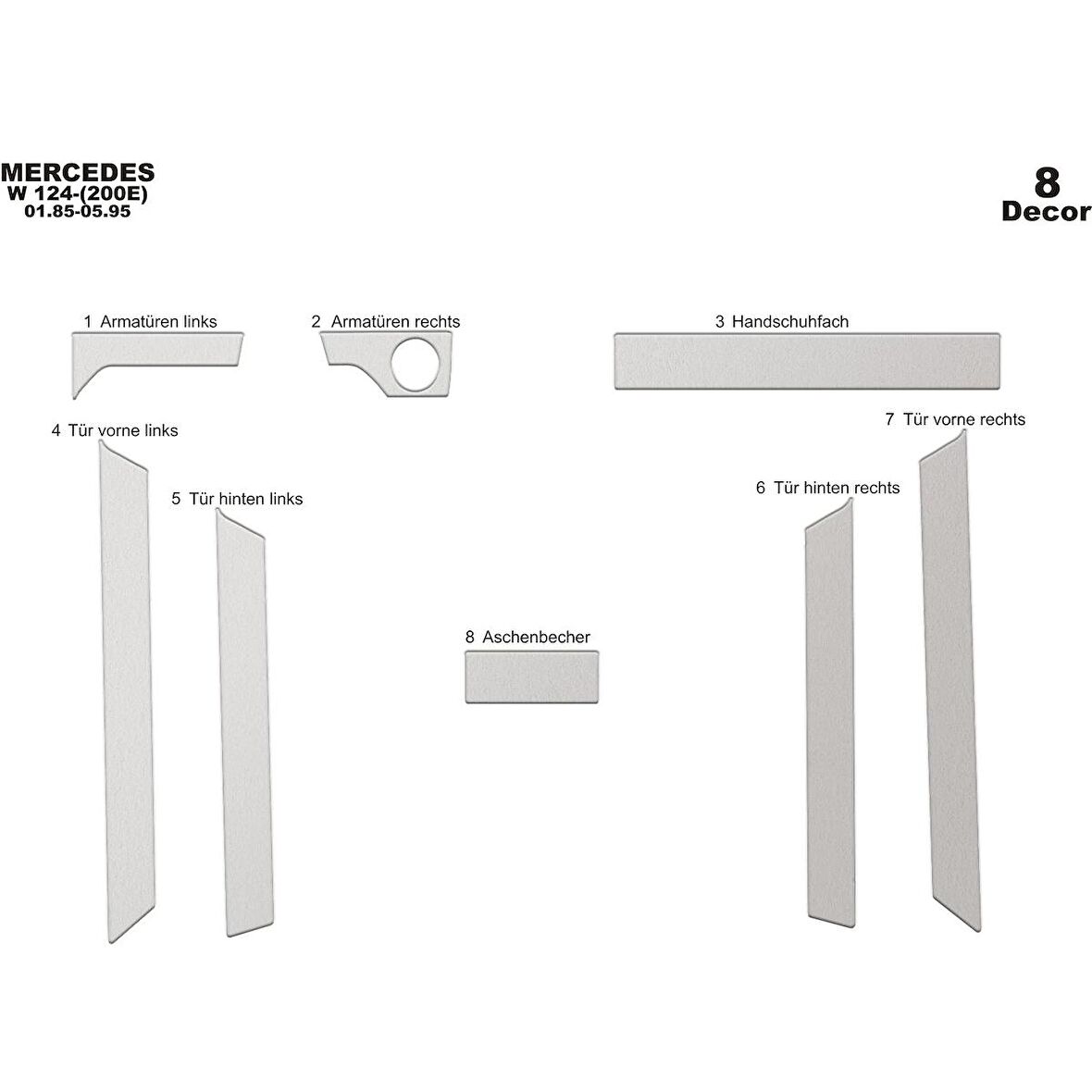 Meriç® Mercedes 124 E200 Ön Torpido Kaplama 8 Parça 1985-1996