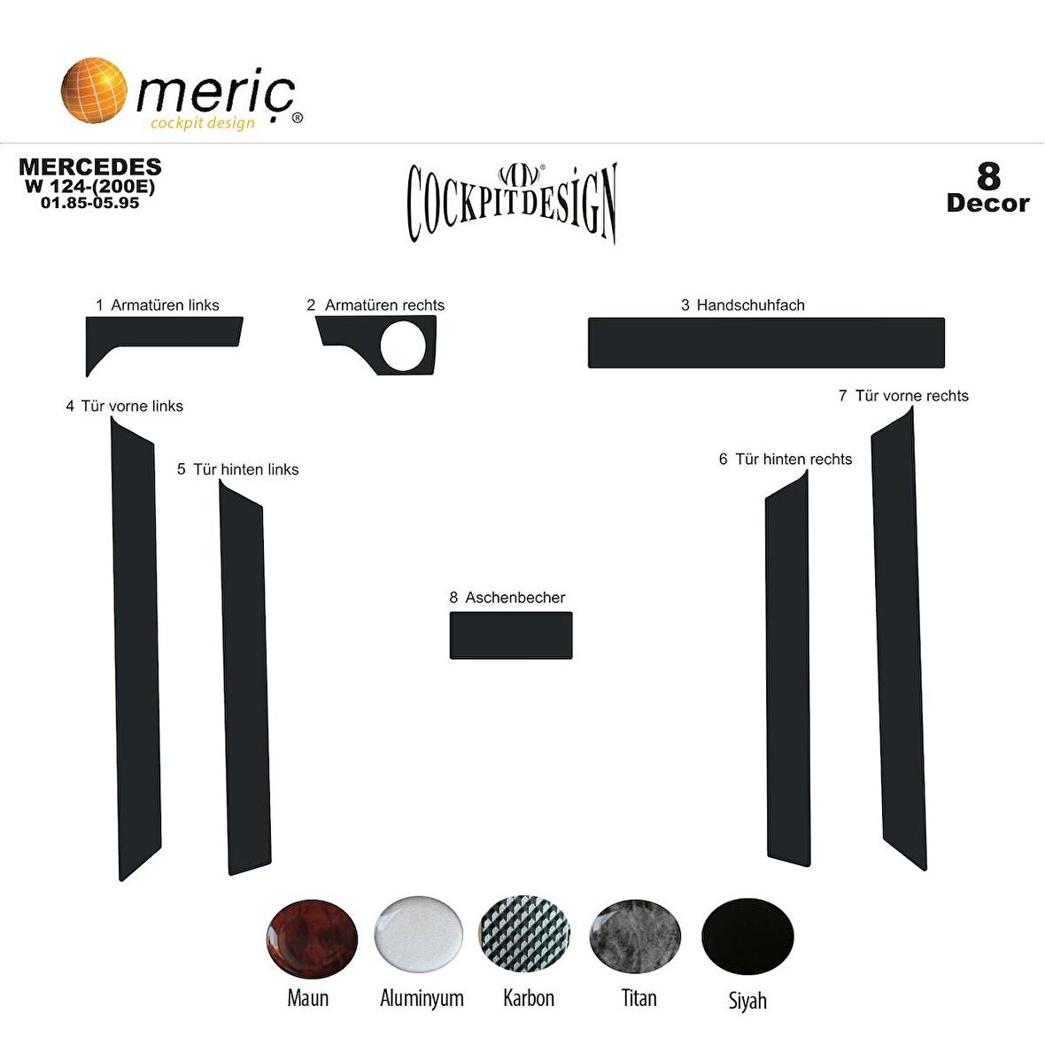 Meriç® Mercedes 124 E200 Ön Torpido Kaplama 8 Parça 1985-1996