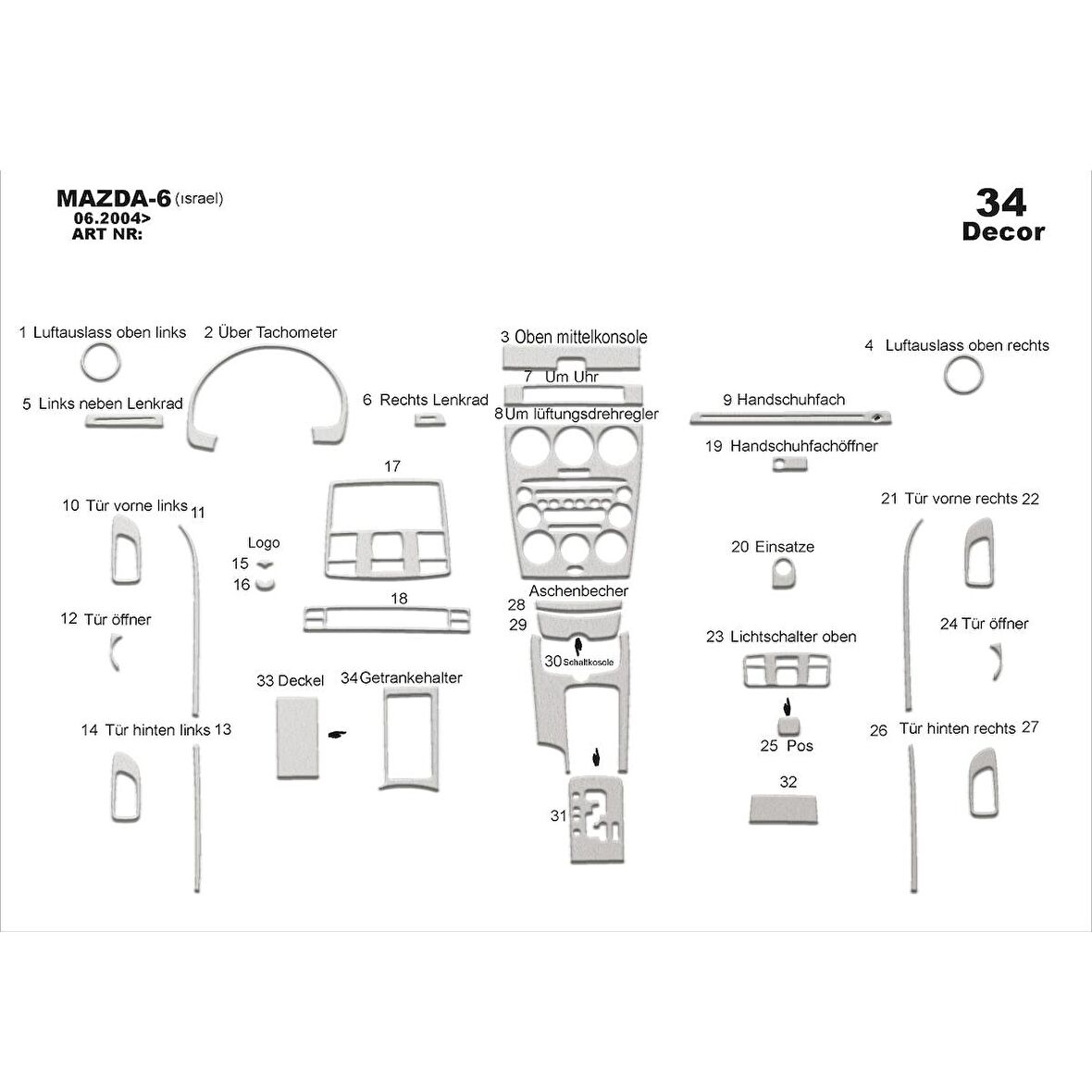 Meriç® Mazda 6 Ön Torpido Kaplama 34 Parça 2004-2007