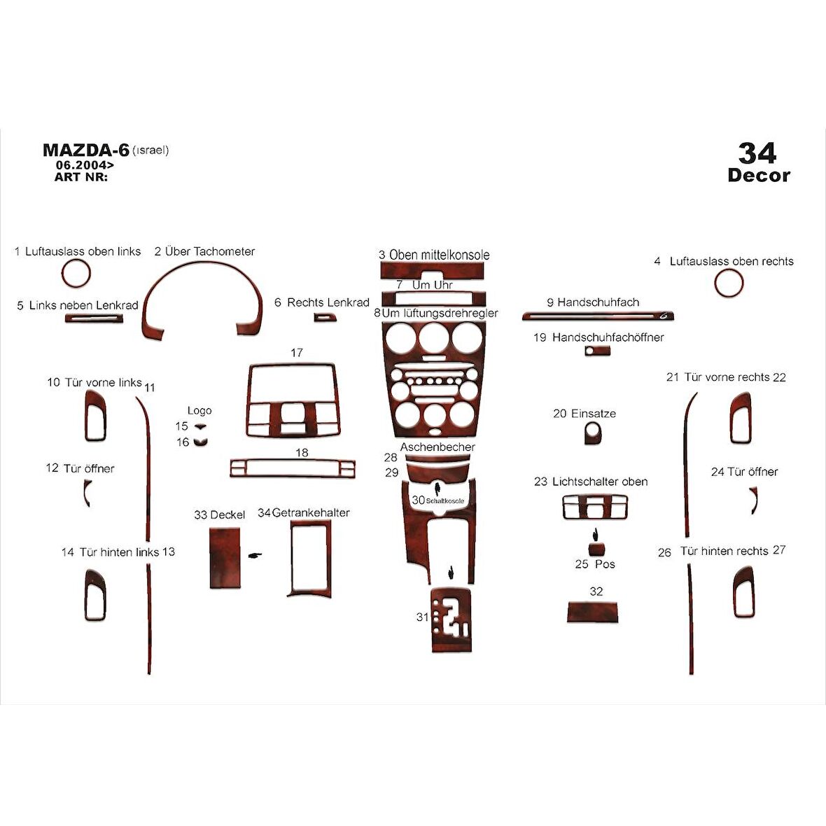 Meriç® Mazda 6 Ön Torpido Kaplama 34 Parça 2004-2007