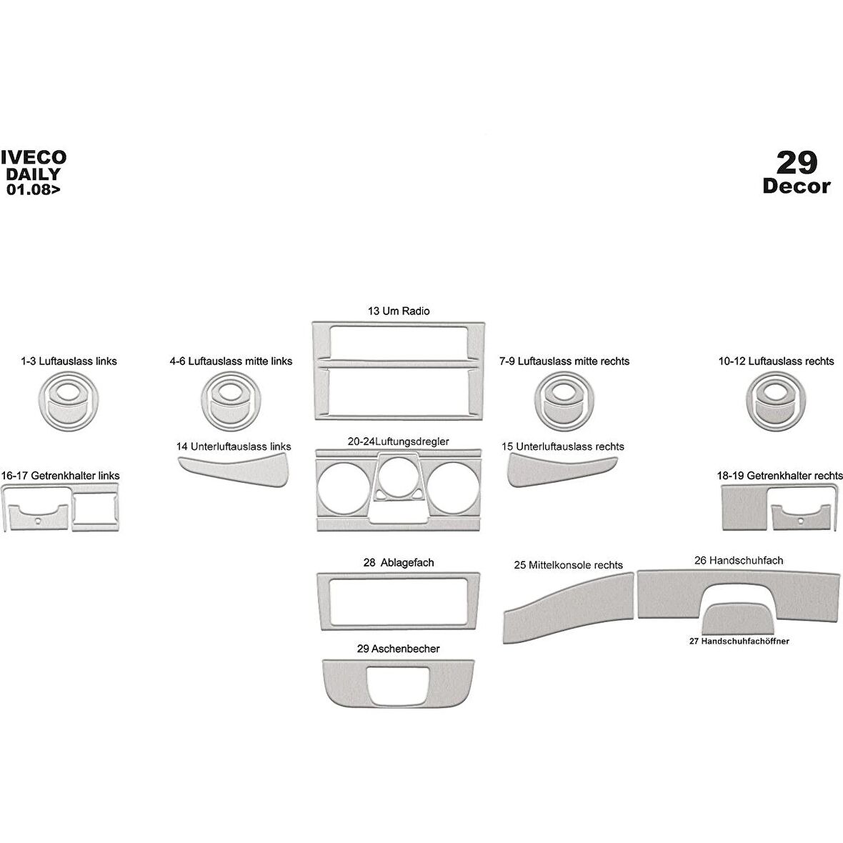 Meriç® Iveco Daily Ön Torpido Kaplama 29 Parça 2007-2013
