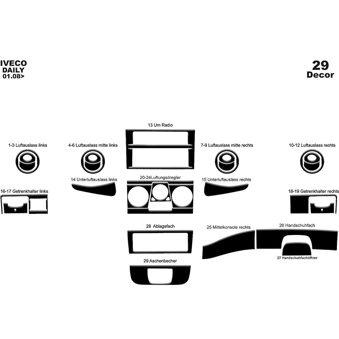 Meriç® Iveco Daily Ön Torpido Kaplama 29 Parça 2007-2013