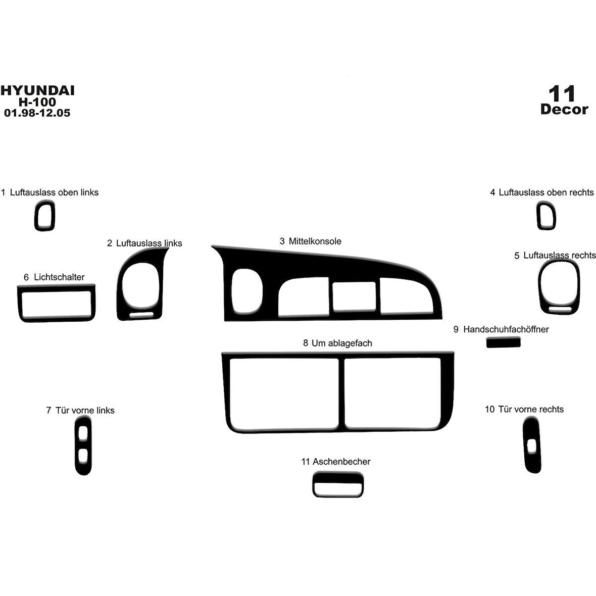 Meriç® Hyundai H 100 Ön Torpido Kaplama 11 Parça 1998-2004