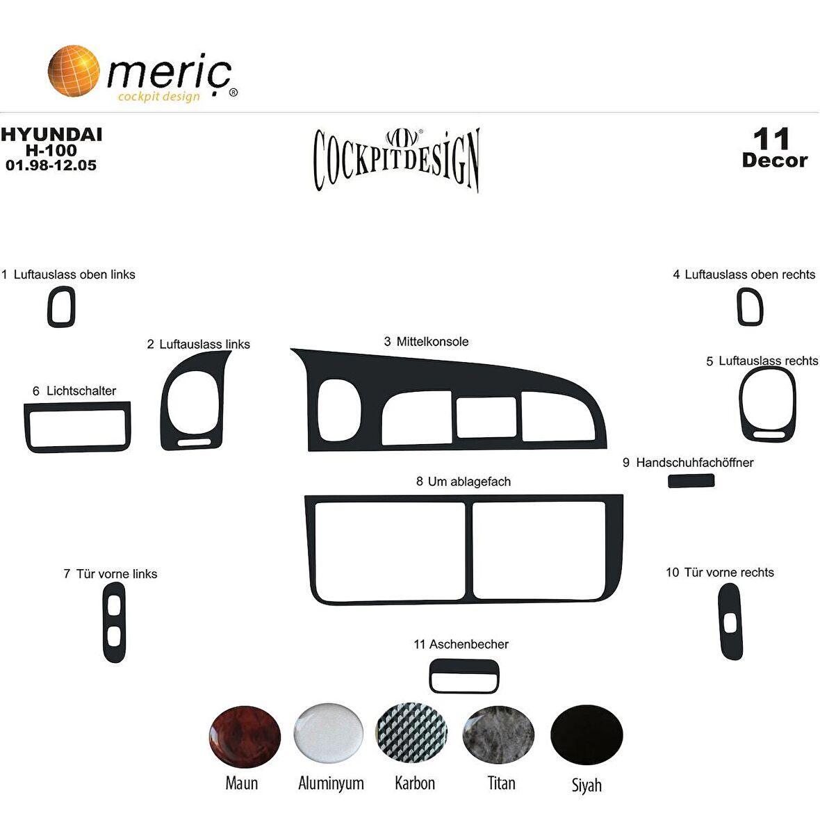 Meriç® Hyundai H 100 Ön Torpido Kaplama 11 Parça 1998-2004