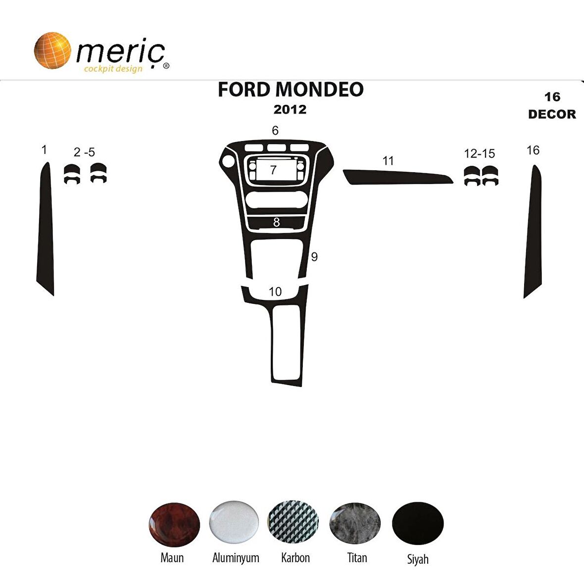Meriç® Ford Mondeo Ön Torpido Kaplama 16 Parça 2012-2016