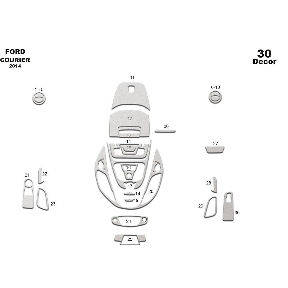 Meriç® Ford Courier Ön Torpido Kaplama 30 Parça 2014-2019