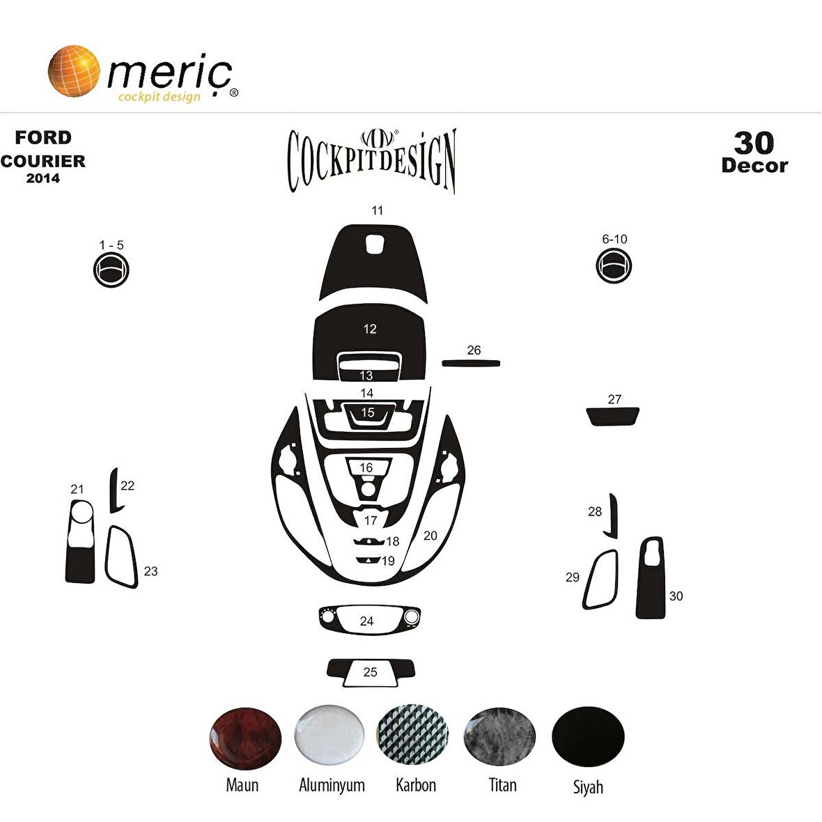 Meriç® Ford Courier Ön Torpido Kaplama 30 Parça 2014-2019