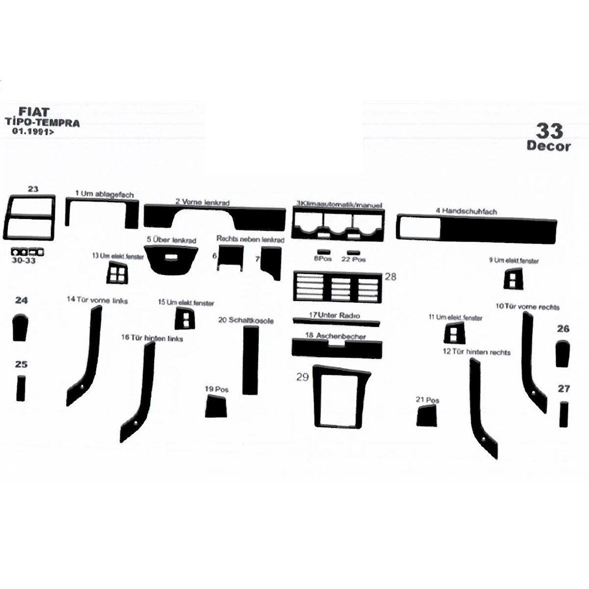 Meriç® Fiat Tipo Ön Torpido Kaplama 33 Parça 1991-1995
