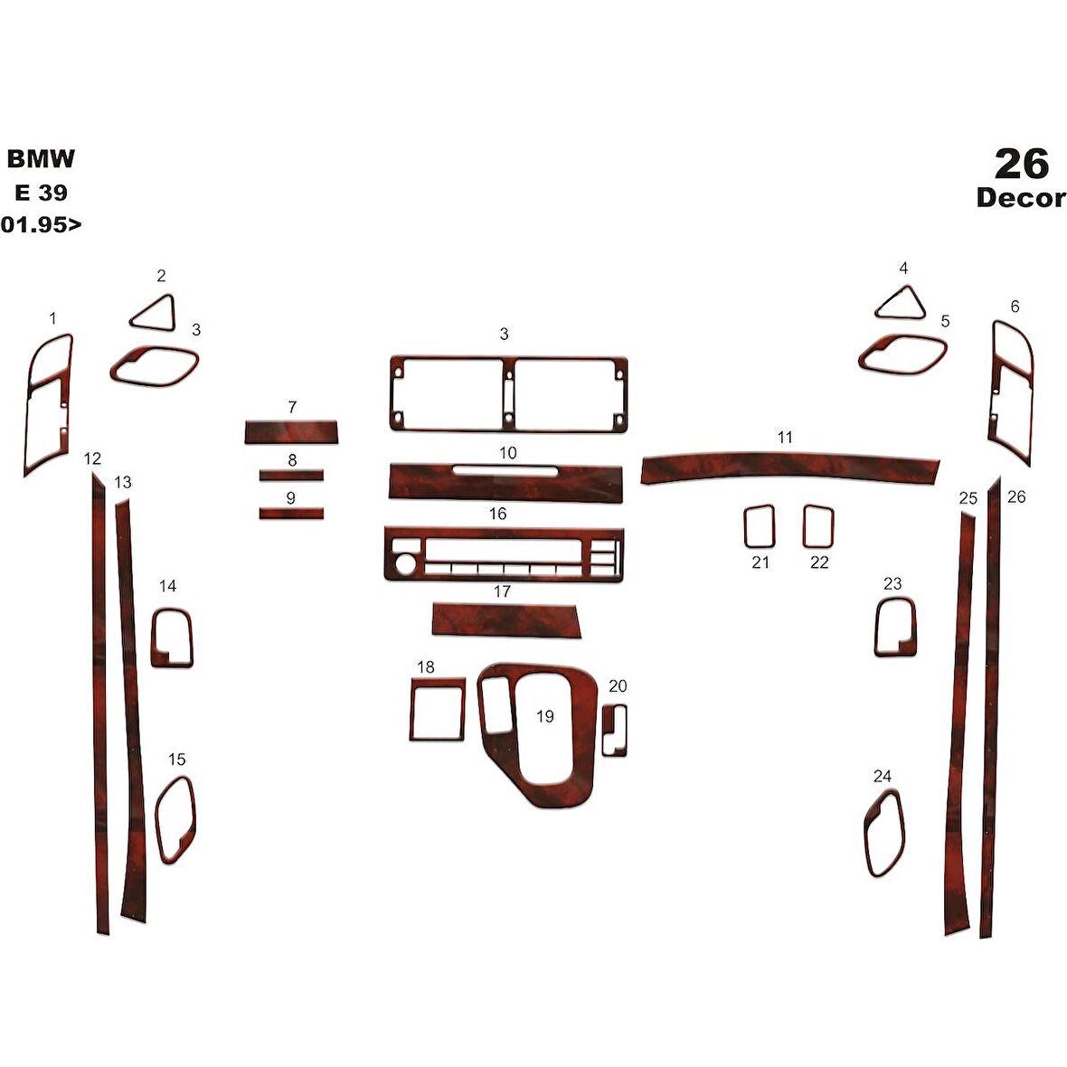 Meriç® Bmw 5 Seri E39 Ön Torpido Kaplama 26 Parça 1995-2003