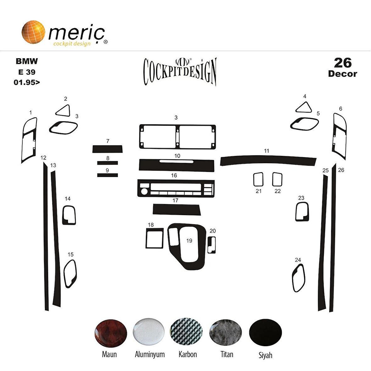 Meriç® Bmw 5 Seri E39 Ön Torpido Kaplama 26 Parça 1995-2003