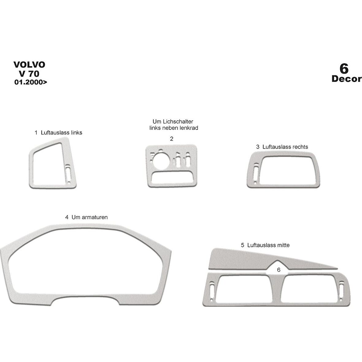 Meriç® Volvo V70 Ön Torpido Kaplama 6 Parça 2000-2005