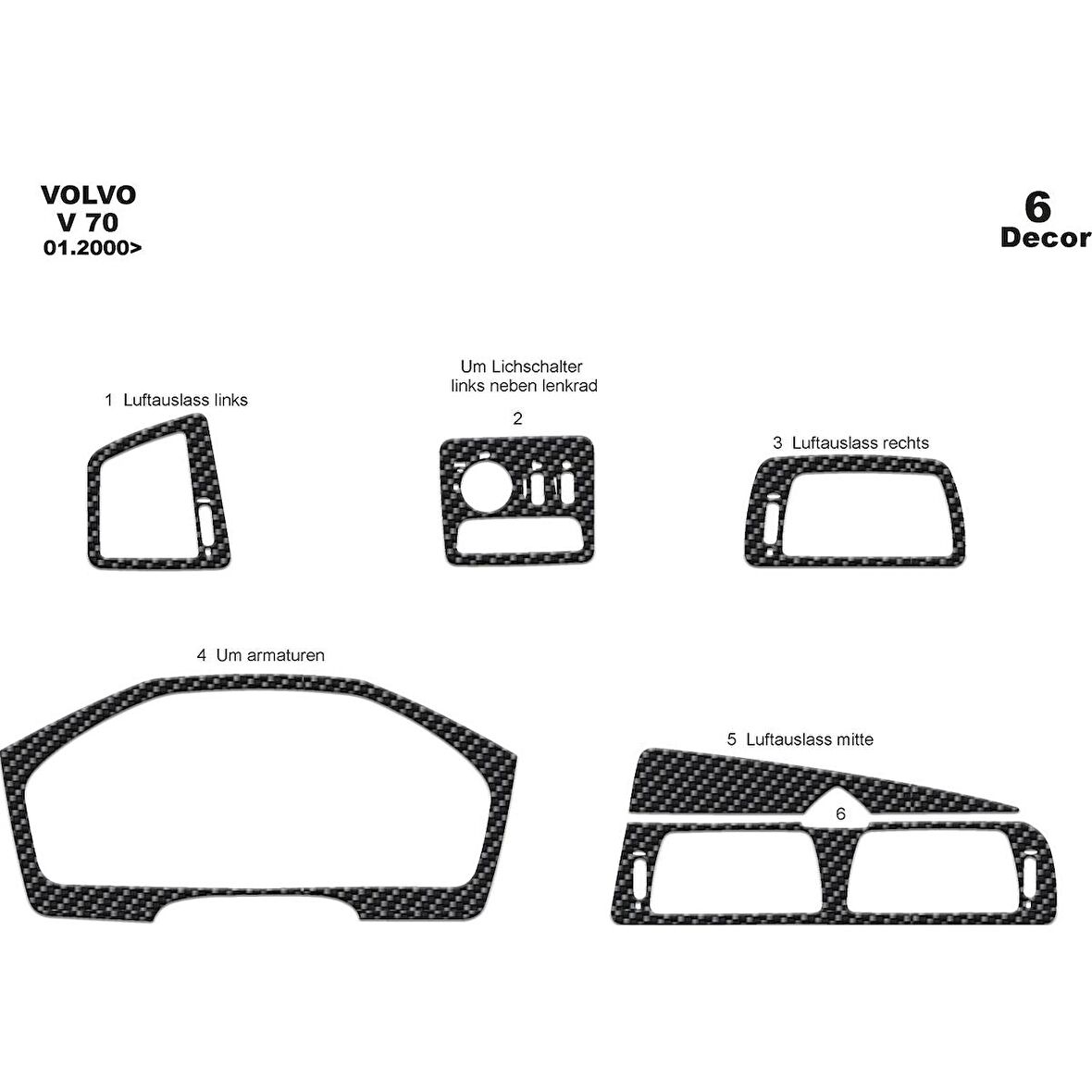Meriç® Volvo V70 Ön Torpido Kaplama 6 Parça 2000-2005