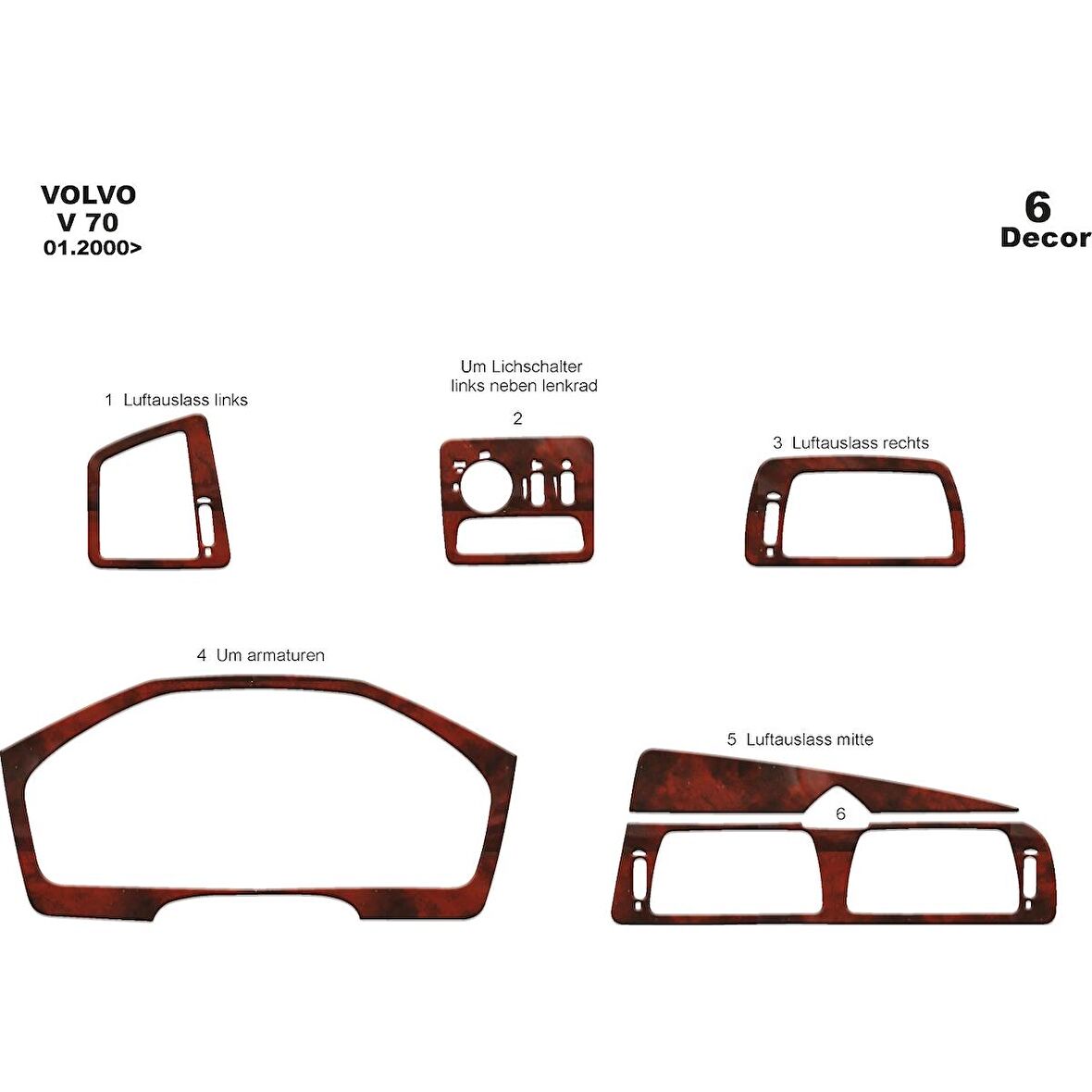 Meriç® Volvo V70 Ön Torpido Kaplama 6 Parça 2000-2005