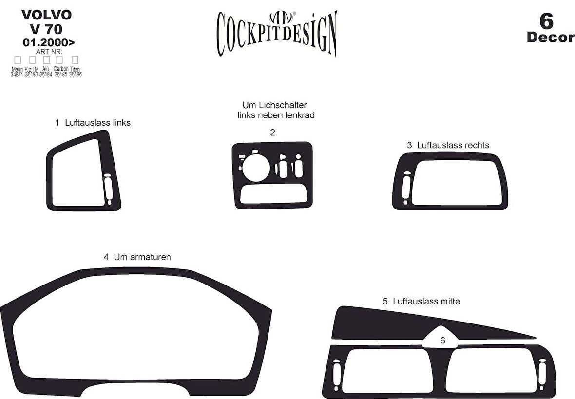Meriç® Volvo V70 Ön Torpido Kaplama 6 Parça 2000-2005