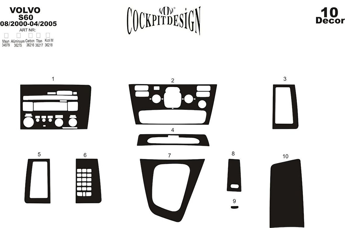 Meriç® Volvo S60 Ön Torpido Kaplama 10 Parça 2000-2005