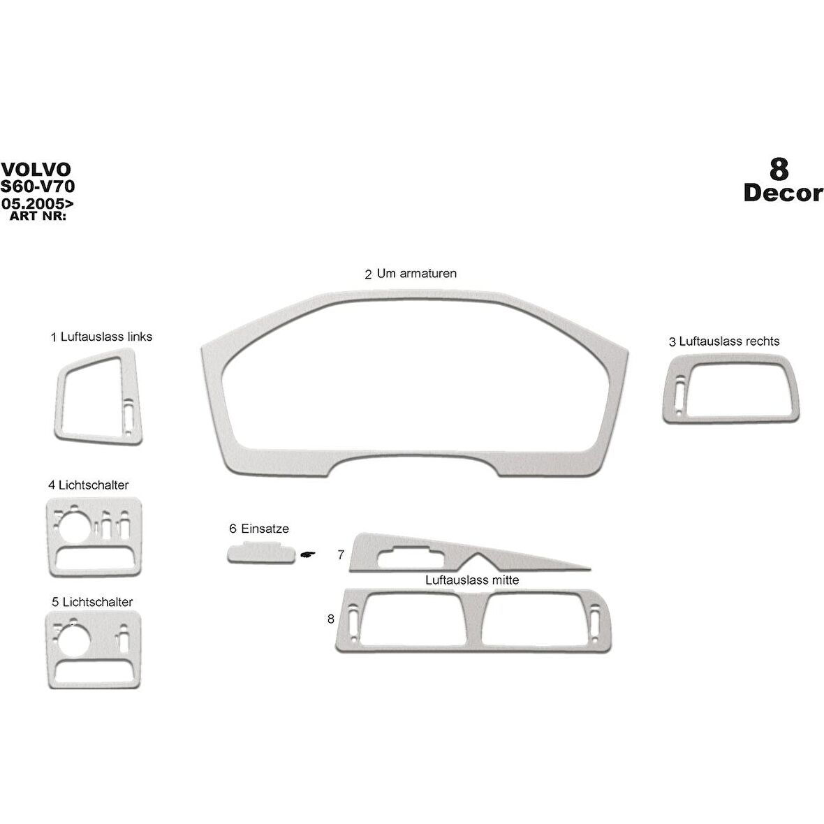 Meriç® Volvo S60 / V70 Ön Torpido Kaplama 8 Parça 2005-2009