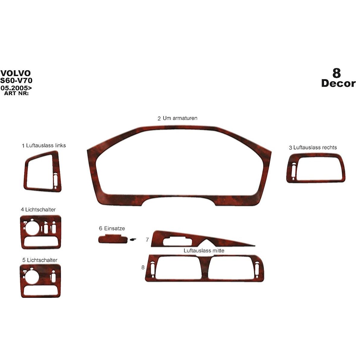 Meriç® Volvo S60 / V70 Ön Torpido Kaplama 8 Parça 2005-2009