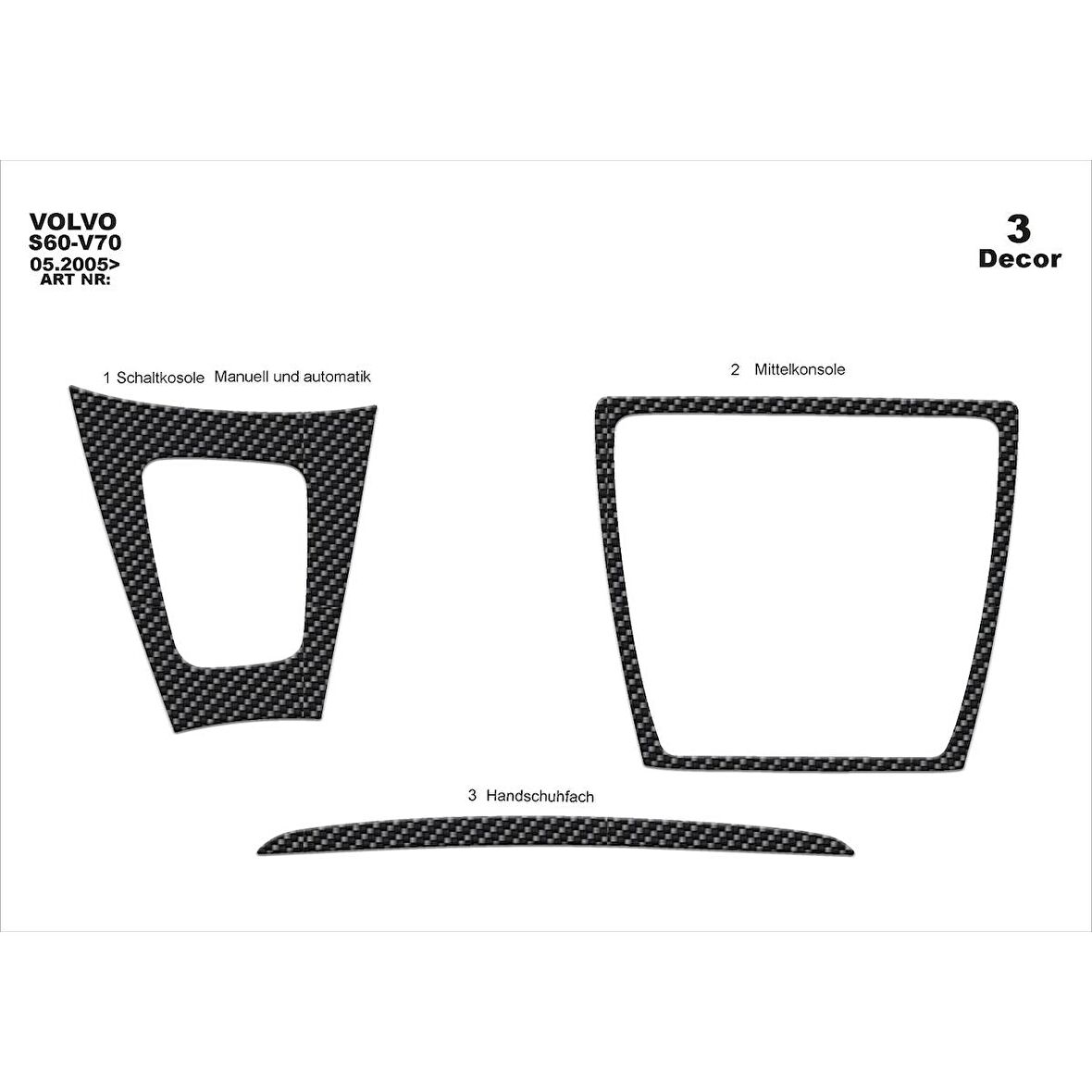 Meriç® Volvo S60 / V70 Ön Torpido Kaplama 3 Parça 2005-2009