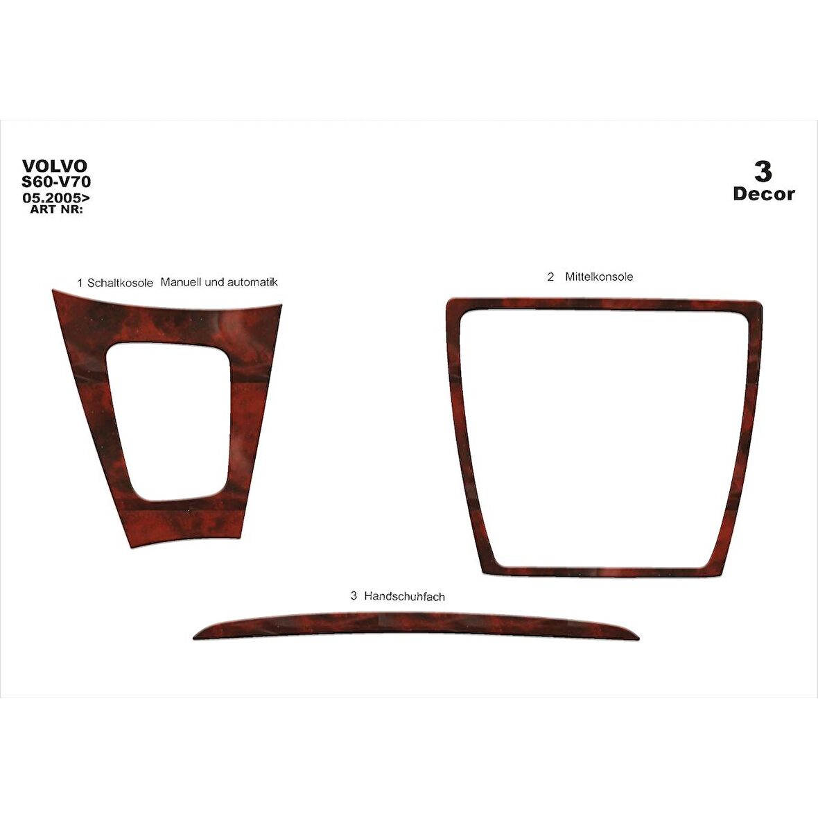 Meriç® Volvo S60 / V70 Ön Torpido Kaplama 3 Parça 2005-2009