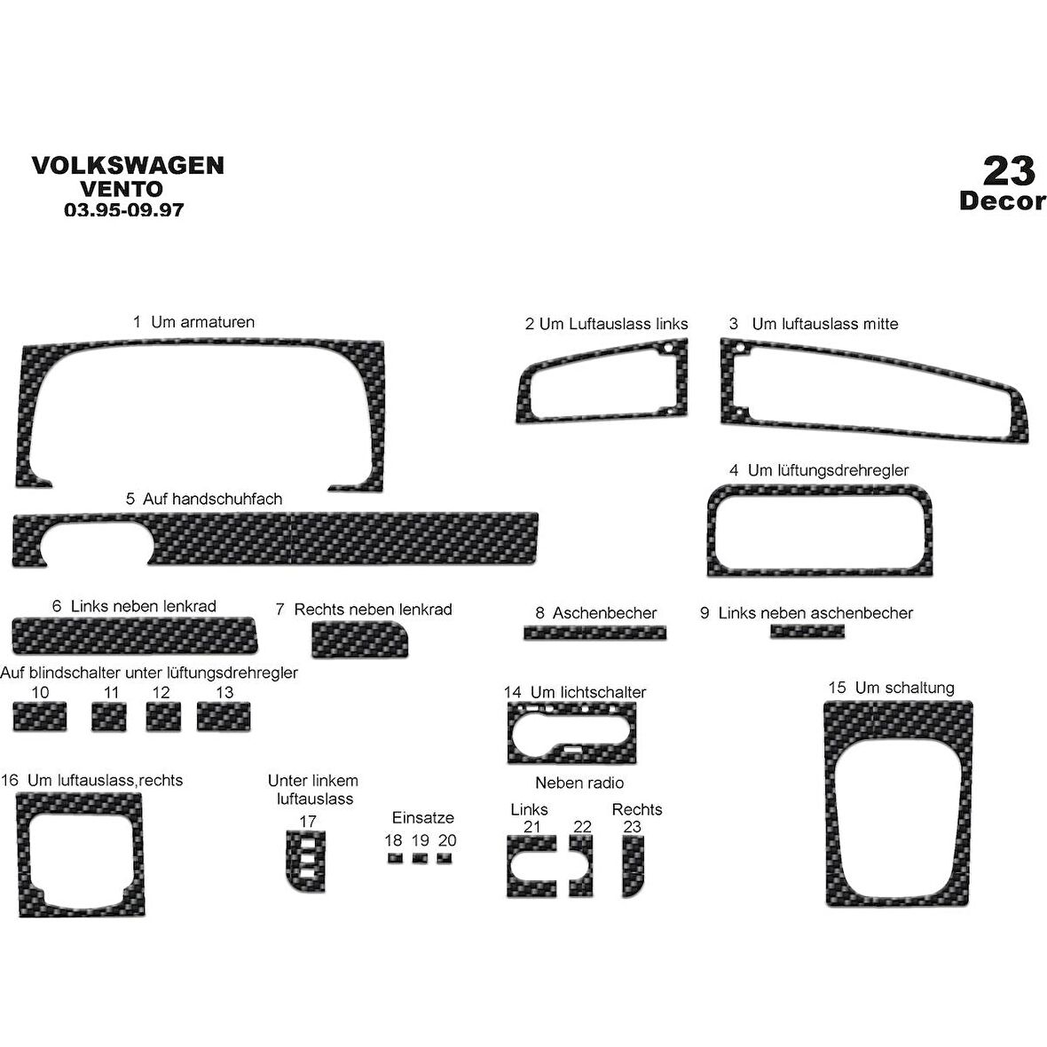 Meriç® Volkswagen Vento Ön Torpido Kaplama 23 Parça 1995-1997