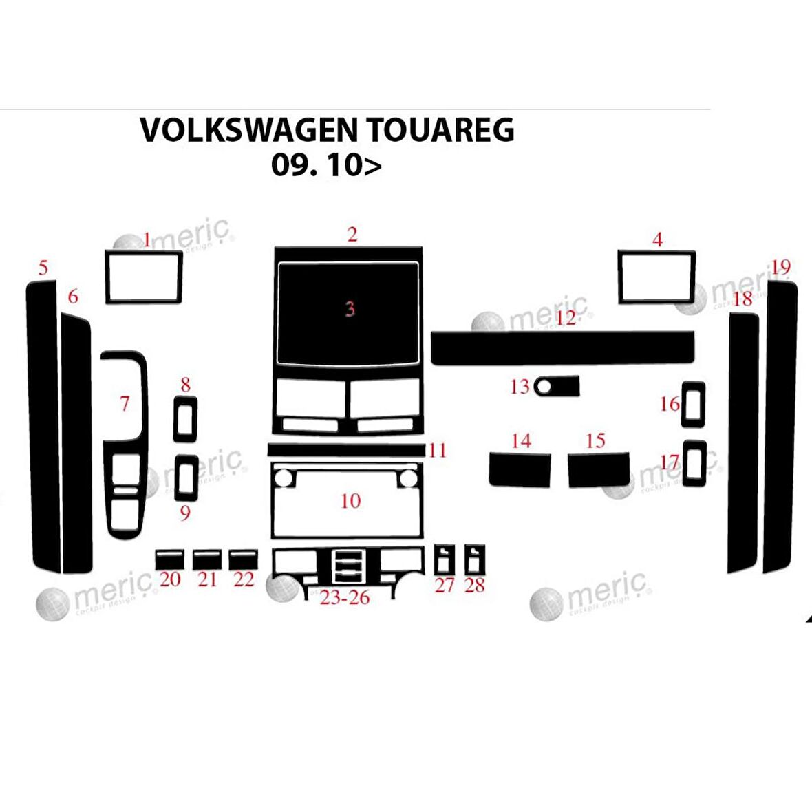 Meriç® Volkswagen Touareg Ön Torpido Kaplama 24 Parça 2010-›