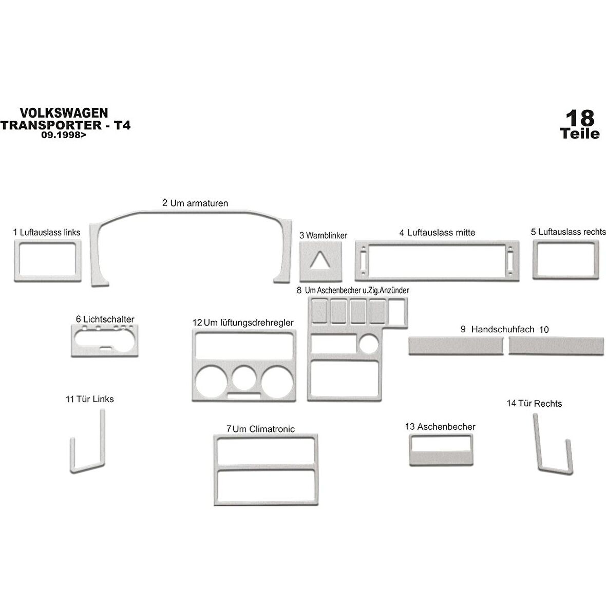 Meriç® VW Transporter T4 Ön Torpido Kaplama 18 Parça 1998-2003