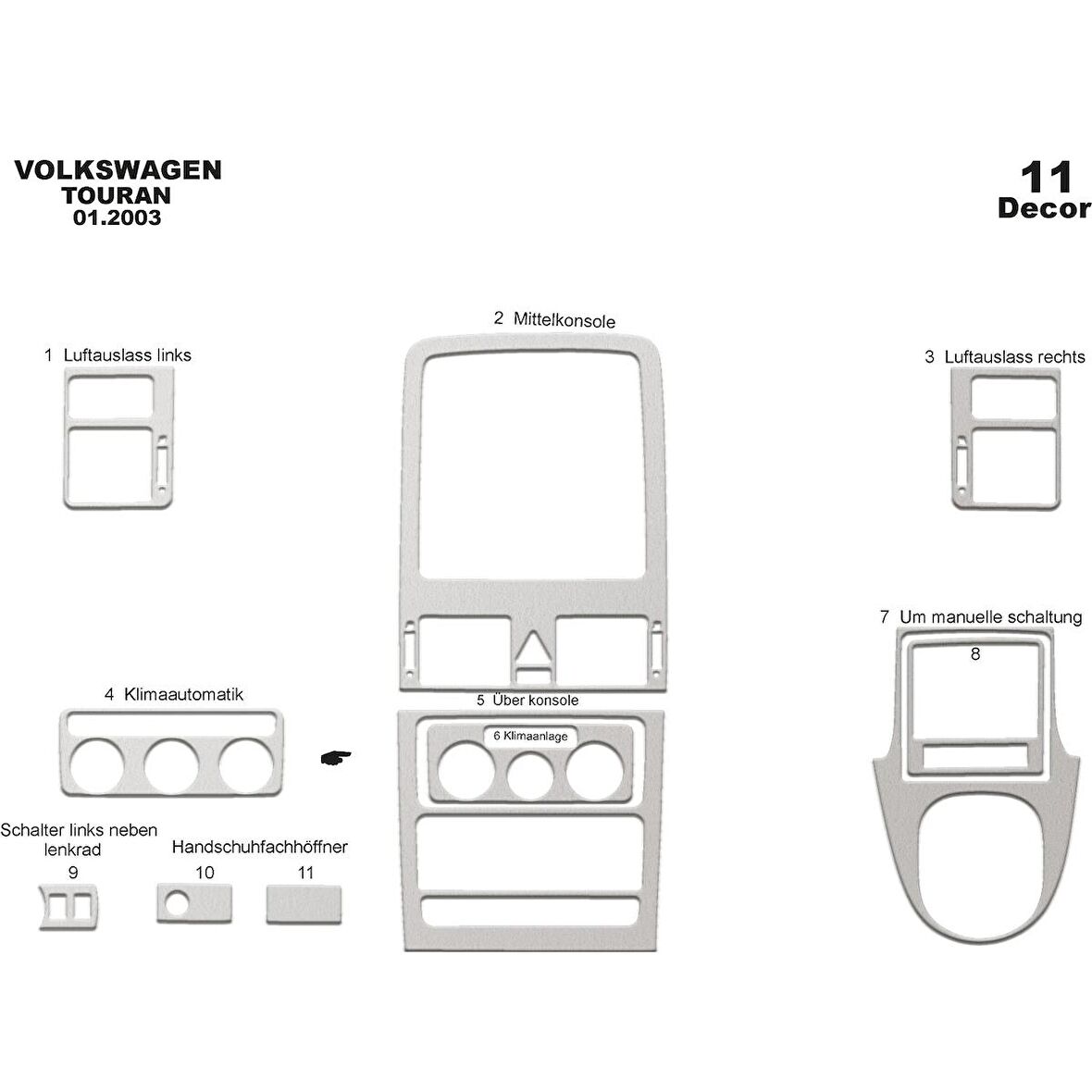 Meriç® Volkswagen Touran Ön Torpido Kaplama 11 Parça 2003-2009