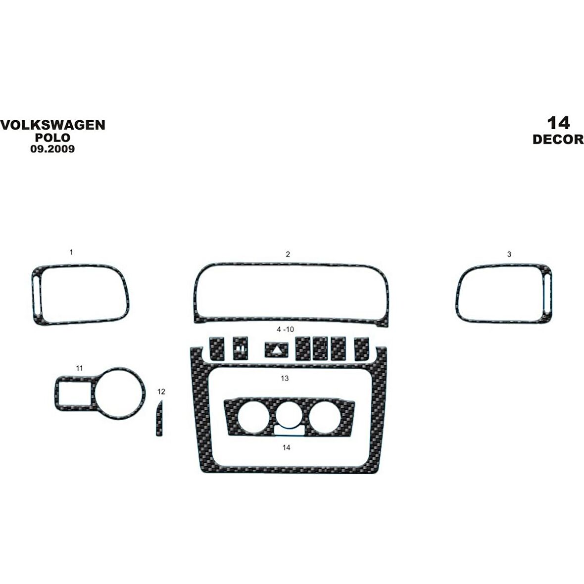 Meriç® Volkswagen Polo Ön Torpido Kaplama 14 Parça 2009-2015