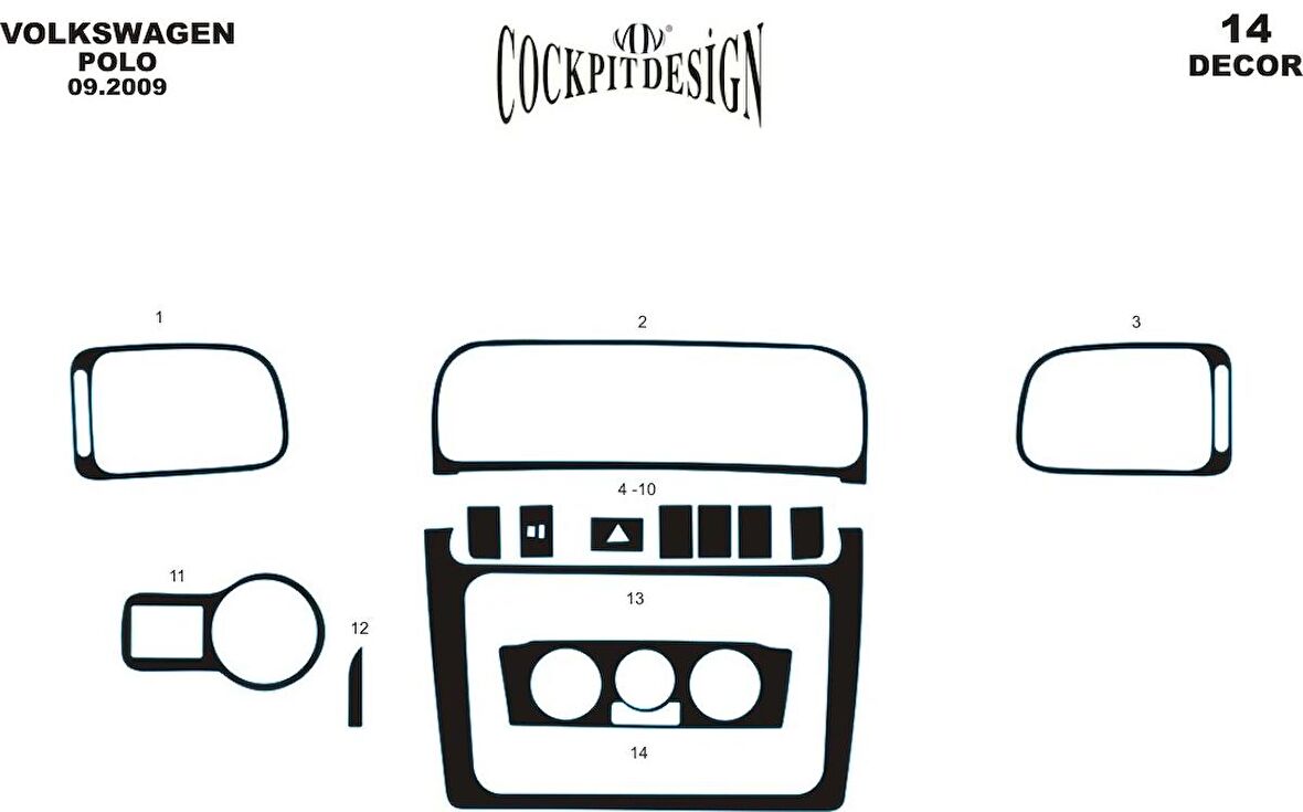 Meriç® Volkswagen Polo Ön Torpido Kaplama 14 Parça 2009-2015