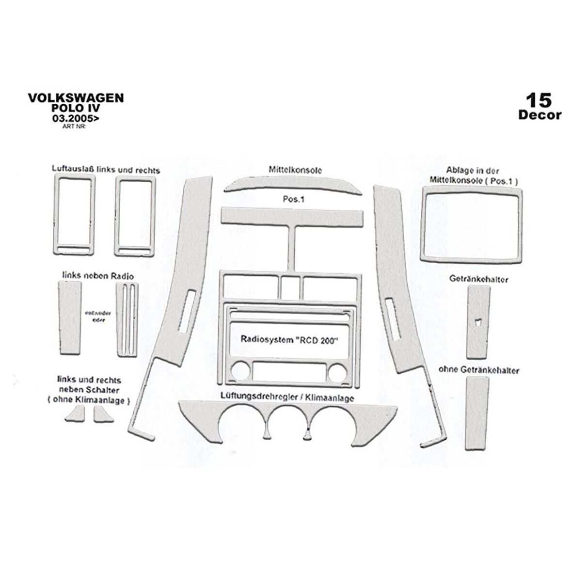 Meriç® Volkswagen Polo Ön Torpido Kaplama 15 Parça 2005-2009