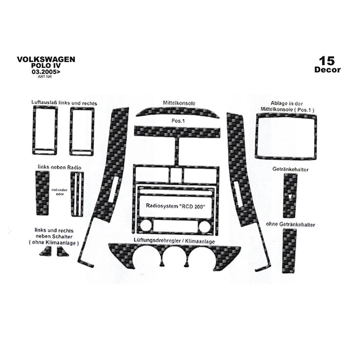 Meriç® Volkswagen Polo Ön Torpido Kaplama 15 Parça 2005-2009