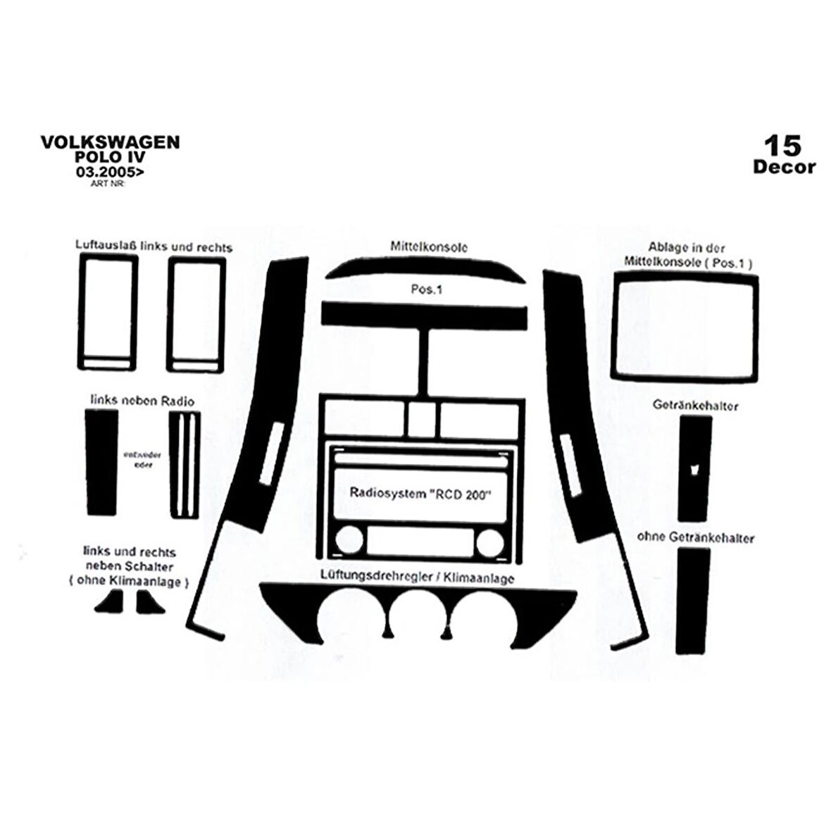 Meriç® Volkswagen Polo Ön Torpido Kaplama 15 Parça 2005-2009
