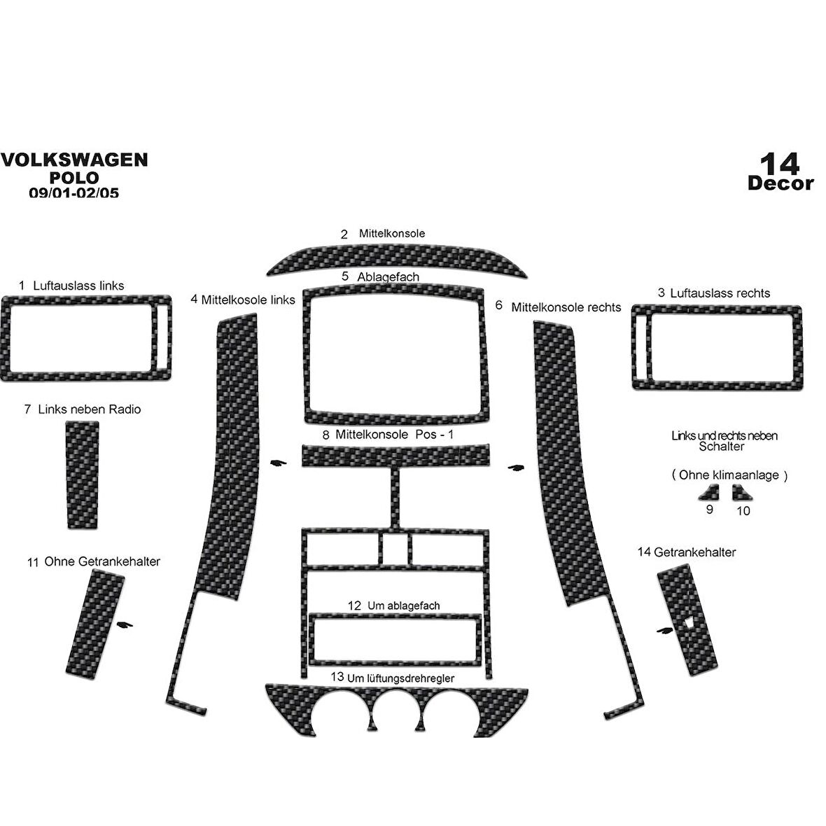 Meriç® Volkswagen Polo Ön Torpido Kaplama 14 Parça 2001-2005